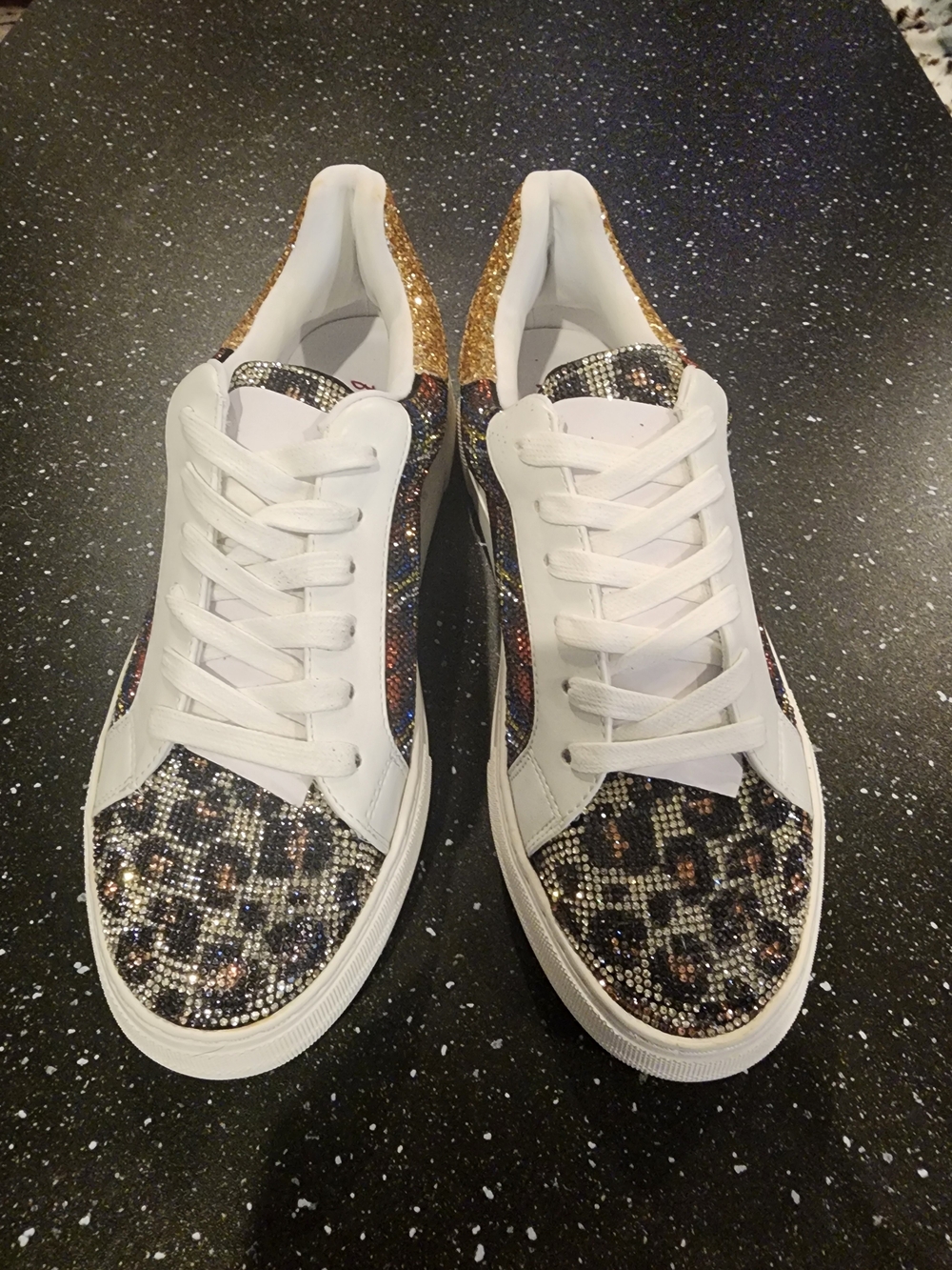 Betsey Johnson Gold Leopard Crystal Sneakers